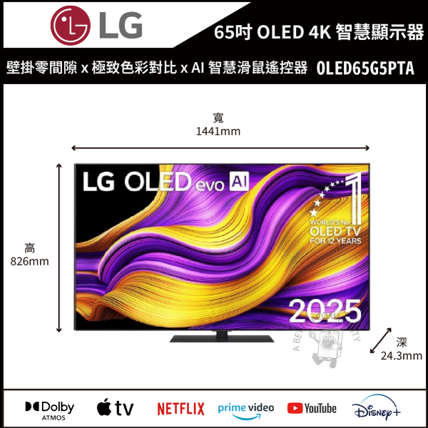 【LG樂金】65吋 OLED 4K連網智慧顯示器(OLED65G5PTA) 