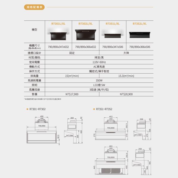 【SAKURA 櫻花】半隱藏式近吸除油煙機 (R7352) 