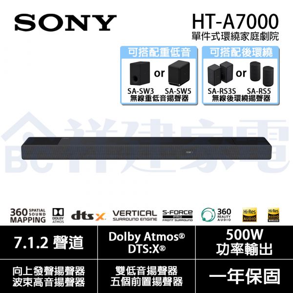 【SONY索尼】7.1.2聲道 單件式環繞家庭劇院 (HT-A7000) HT-A7000,Sony,藍芽喇叭,soundbar,無線耳機,音響劇院