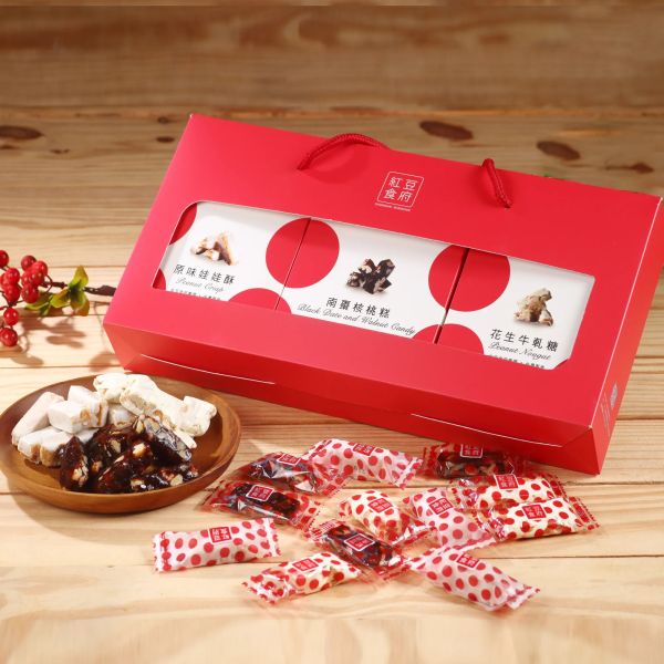 【紅豆食府】糖果禮盒(原味娃娃酥150g+花生牛軋糖150g+南棗核桃糕100g) 