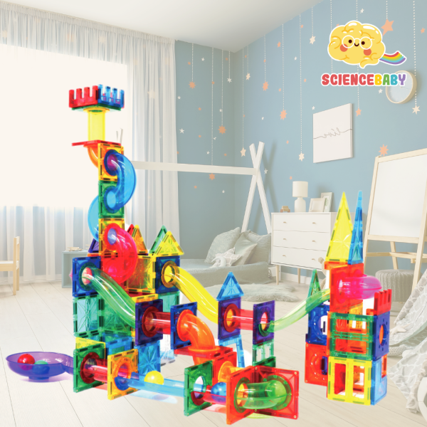 【ScienceBaby】100件組 球道組 透明管/彩色管 益智磁力片積木 