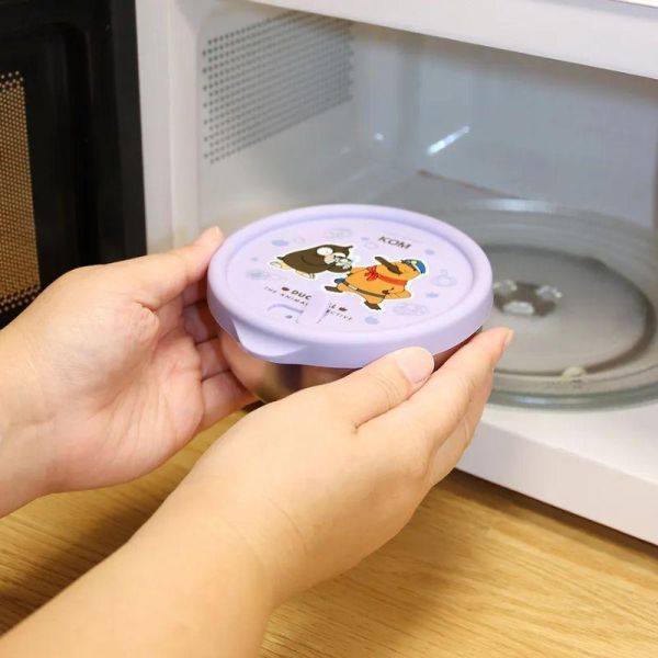 【KOMx達克比】雙層不鏽鋼 矽膠密封 兒童隔熱碗 粉色/紫色/黃色 