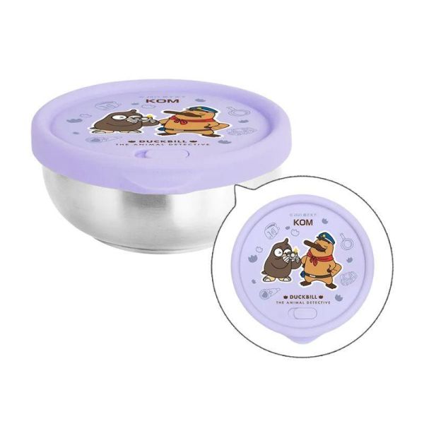 【KOMx達克比】雙層不鏽鋼 矽膠密封 兒童隔熱碗 粉色/紫色/黃色 