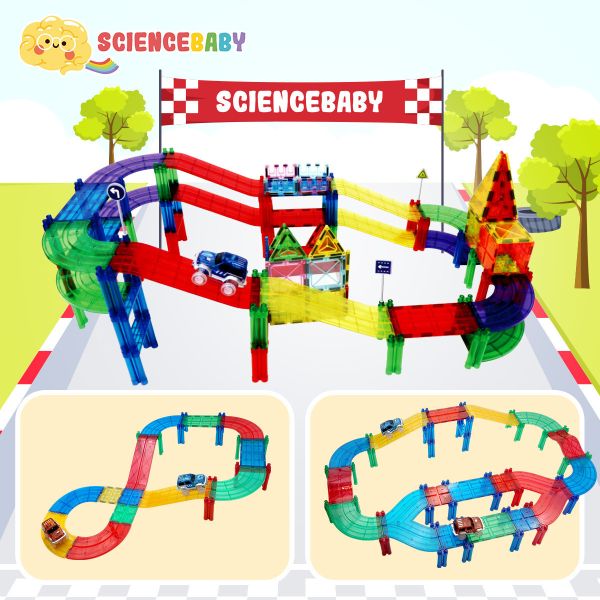 【ScienceBaby】112件組 電動軌道車 益智磁力片積木 