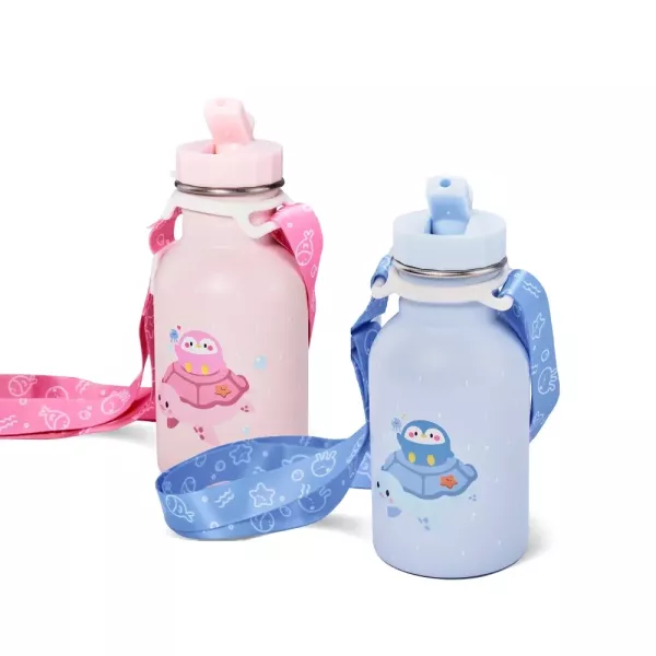 【KOM】海洋歷險趣 輕量316不鏽鋼 兒童隨身瓶350ml(附背帶) 