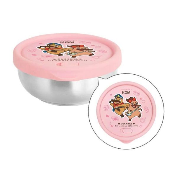 【KOMx達克比】雙層不鏽鋼 矽膠密封 兒童隔熱碗 粉色/紫色/黃色 