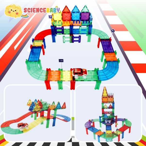 【ScienceBaby】112件組 電動軌道車 益智磁力片積木 