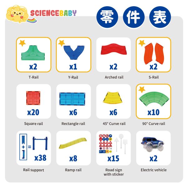 【ScienceBaby】112件組 電動軌道車 益智磁力片積木 