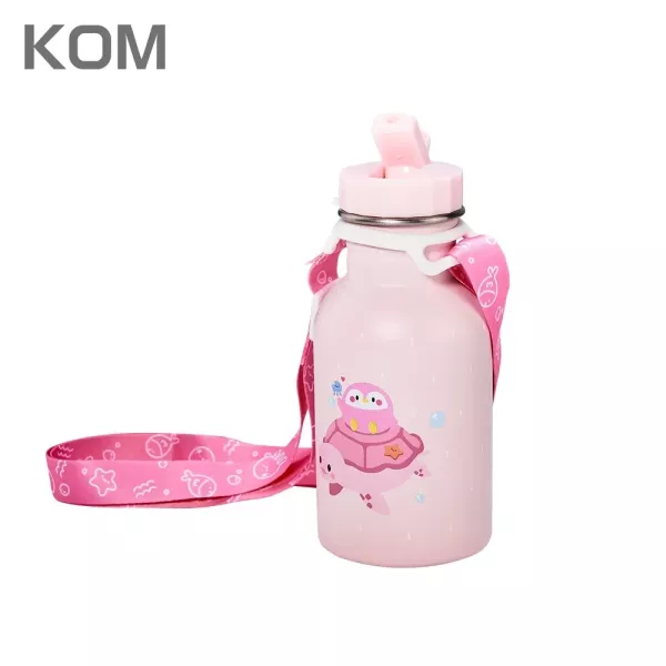 【KOM】海洋歷險趣 輕量316不鏽鋼 兒童隨身瓶350ml(附背帶) 