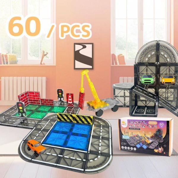 【ScienceBaby】雪鑽磁力片 道路建築師 60 PCS 