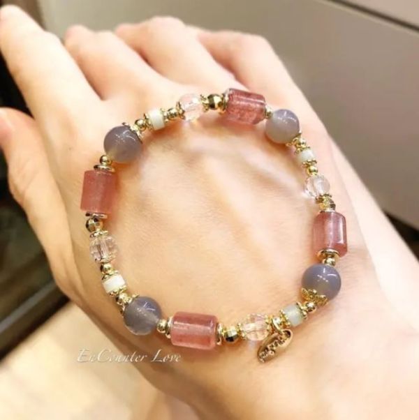 【Encounterlove】粉戀甜心｜草莓晶 灰瑪瑙 白水晶 金絲玉_人緣愛情健康貴人 