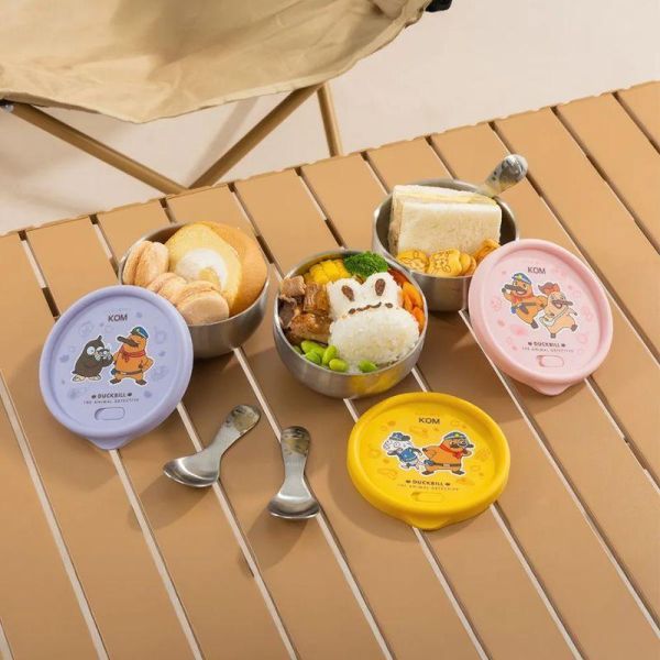 【KOMx達克比】雙層不鏽鋼 矽膠密封 兒童隔熱碗 粉色/紫色/黃色 