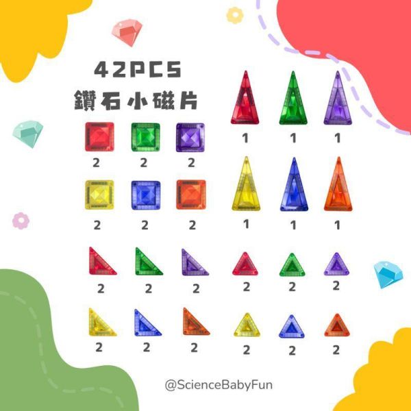 【ScienceBaby】鑽石小磁片 42片 益智磁力片積木 