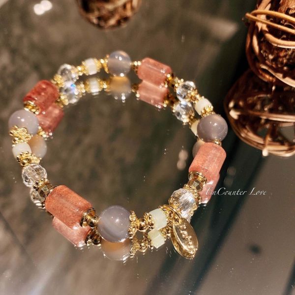 【Encounterlove】粉戀甜心｜草莓晶 灰瑪瑙 白水晶 金絲玉_人緣愛情健康貴人 