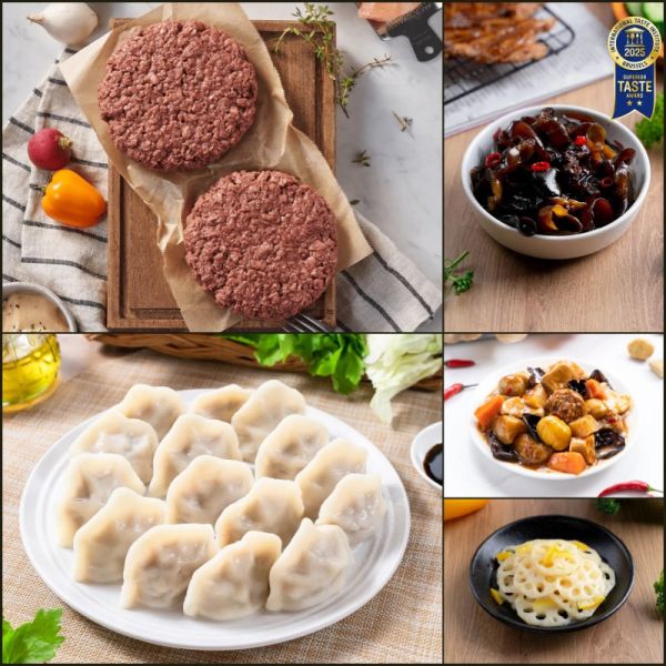 【蘭揚食品】淨心祈福．元氣普渡組—元氣輕蔬餃368G (1包約17顆) + 維根素肉排226g(2片)/盒 + 紅燒栗子杏鮑菇200G + 柚香蓮藕200g + 椒香川耳200G 