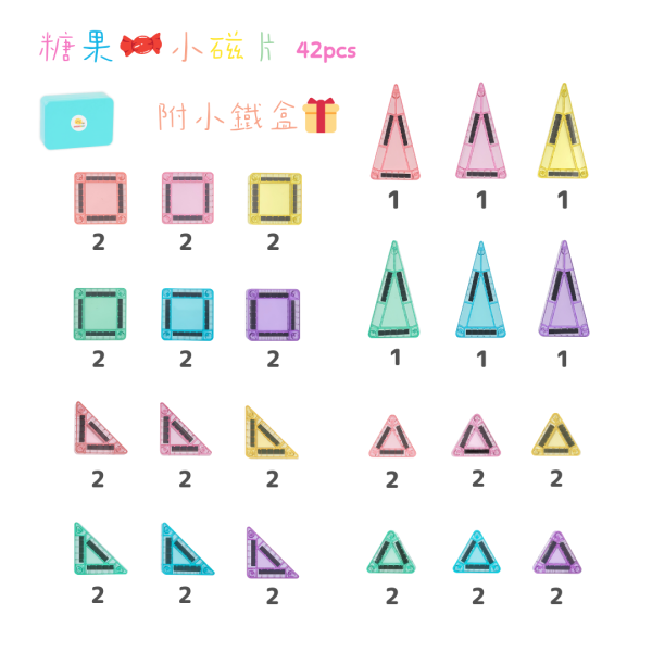 【ScienceBaby】糖果小磁片 42片 益智磁力片積木 