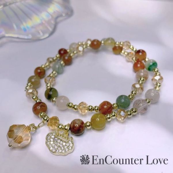 【Encounterlove】繽紛開運丨雙鍊彩髮晶 長命鎖 健康事業強運 
