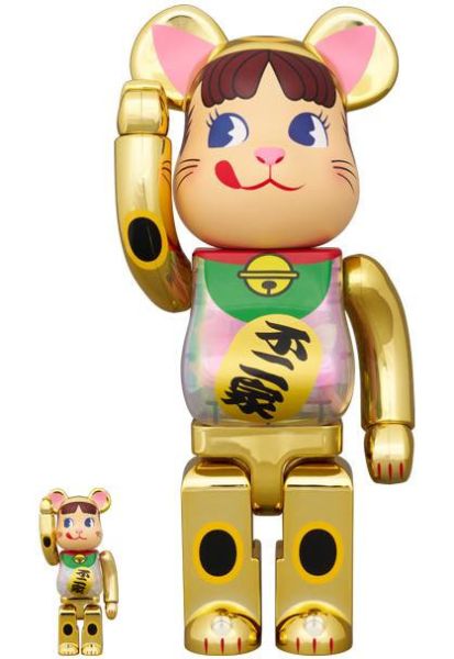 【預購】庫柏力克熊 BE@RBRICK 招財貓不二家奶妹 招き猫 ペコちゃん 金メッキ 蓄光ミルキー入り 100％ & 400％ 