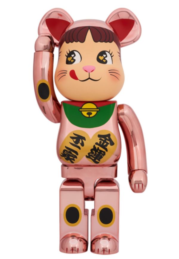 【預購】庫柏力克熊 BE@RBRICK 粉金招財不二家奶妹 招き猫 ペコちゃん 金運 ダブル小判 桃金メッキ 1000％ 