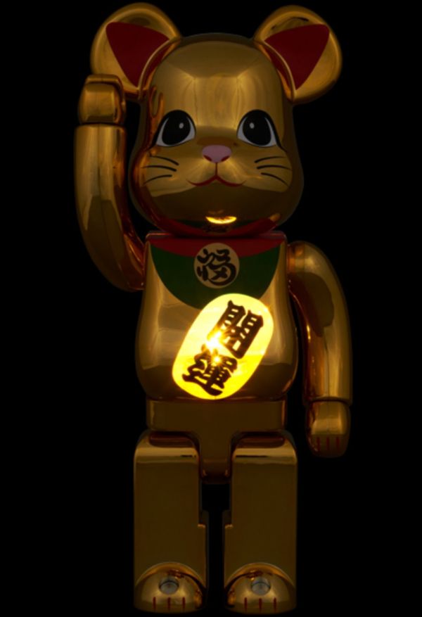 【預購】庫柏力克熊 BE@RBRICK 金開運招財貓 發光款 招き猫 開運 金メッキ 発光 400％＆1000% 