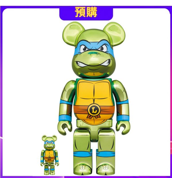 【預購】庫柏力克熊 BE@RBRICK 忍者龜 李奧納多 電鍍版 LEONARDO CHROME Ver. 500% 