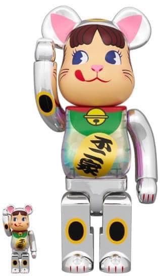 【預購】庫柏力克熊 BE@RBRICK 招き猫 ペコちゃん 銀メッキ 蓄光ミルキー入り 電鍍銀招財不二家奶妹 100％ & 400％ 