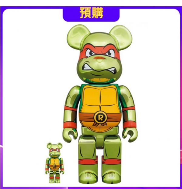 【預購】庫柏力克熊 BE@RBRICK 忍者龜 拉菲爾 電鍍版 RAPHAEL CHROME Ver. 500%&1000% 
