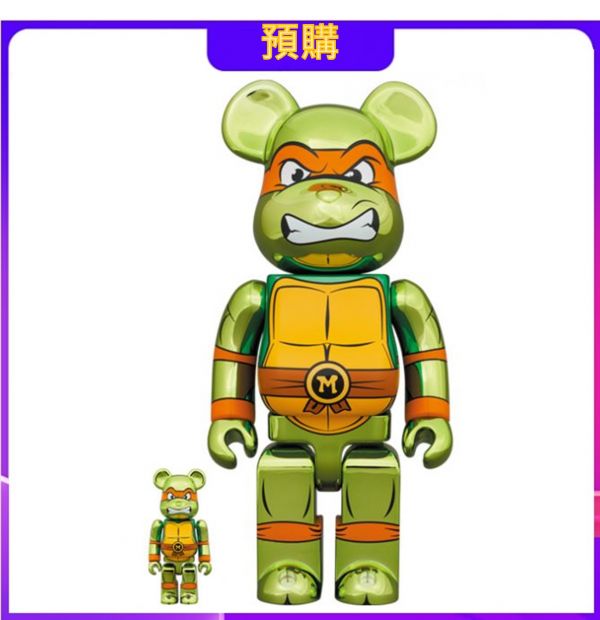 【預購】庫柏力克熊 BE@RBRICK 忍者龜 米開朗基羅 電鍍版 MICHELANGELO CHROME Ver. 500% 
