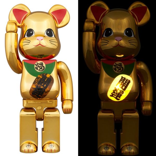 【預購】庫柏力克熊 BE@RBRICK 金開運招財貓 發光款 招き猫 開運 金メッキ 発光 400％＆1000% 