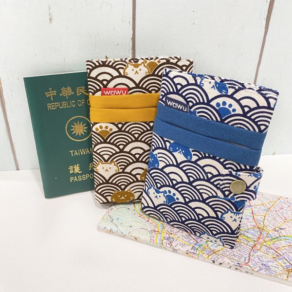 護照布套 (貓貓青海波 / 一對)  接單生產* 護照套,passportcase,パスポートケース