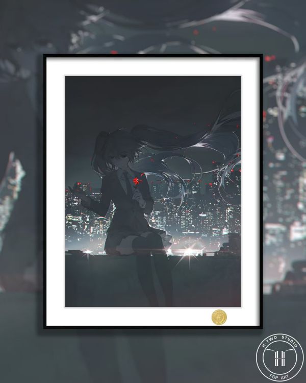 H2工作室 《初音落淚》miku大蔥公主殿下動漫二次元裝飾畫 
