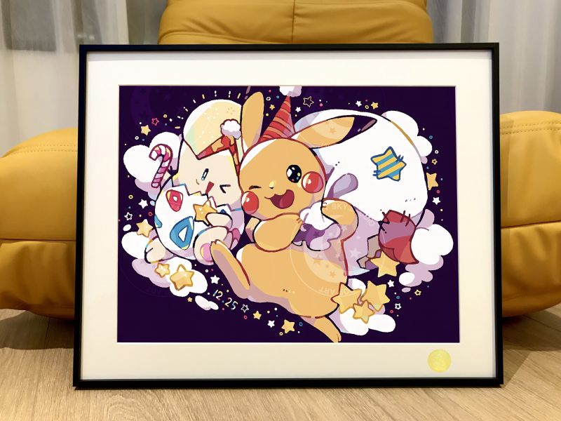 星空工作室 《聖誕寶可夢》皮卡丘波克比神奇寶貝裝飾畫 
