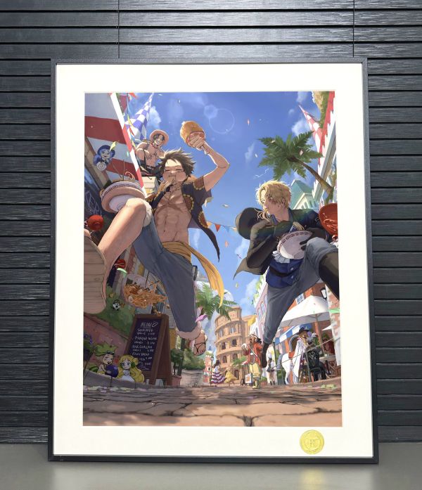 H2工作室 《三兄弟》海賊王魯夫艾斯薩博動漫裝飾畫 