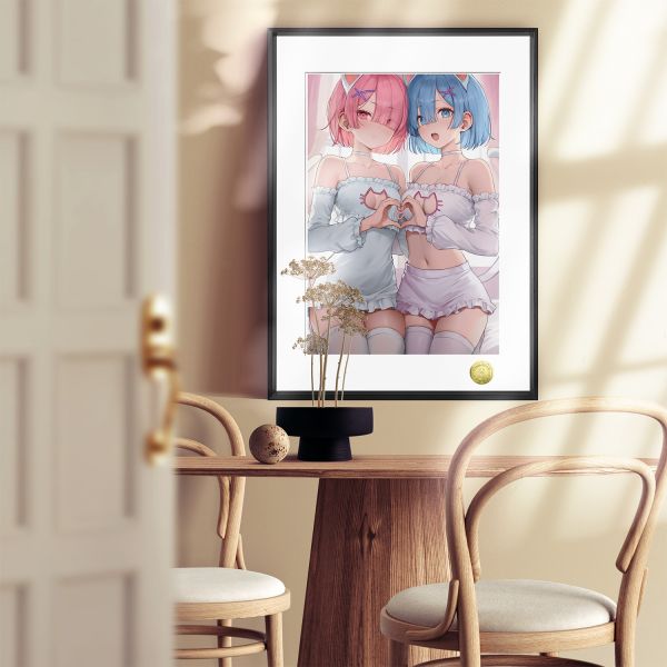 皇呱《雷姆拉姆比心》Re：從零開始的異世界生活睡衣裝飾畫 