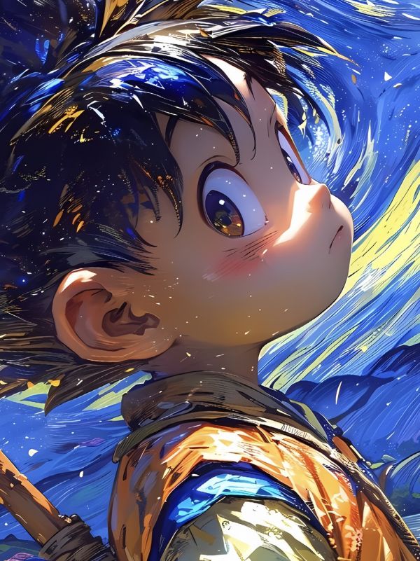 星空 《星空小悟空》七龍珠賽亞人卡卡羅特Goku動漫裝飾畫 