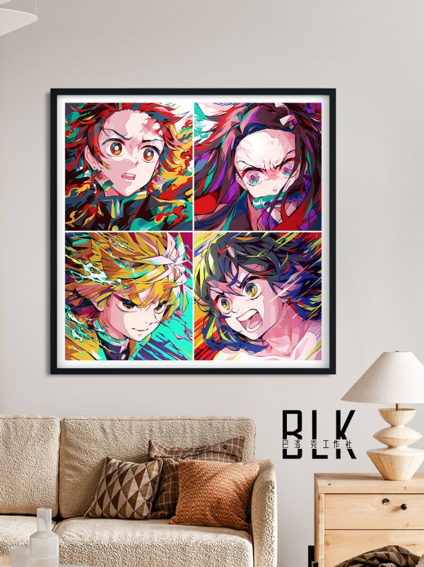 巴洛克 炫彩鬼滅四小隻鬼滅之刃無限城篇裝飾畫/冰箱貼 