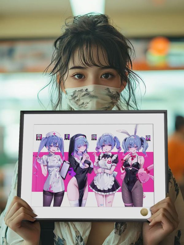 皇呱工作室 《初音未來4連拍》兔子洞護士修女兔女郎女僕裝飾畫 