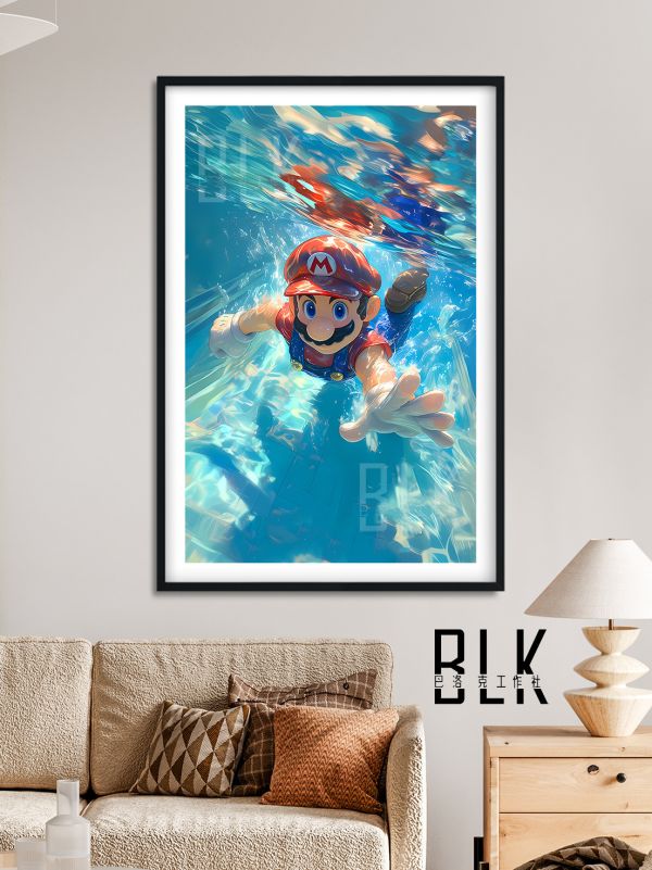 巴洛克 潛水馬里奧超級瑪麗Super Mario裝飾畫/冰箱貼 