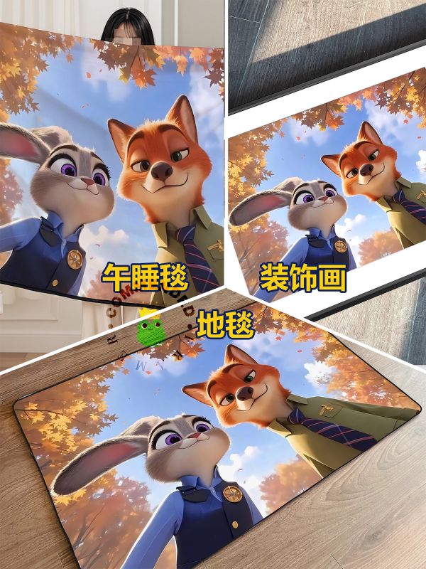 皇呱《狐兔秋日CP》瘋狂動物城狐尼克朱迪兔裝飾畫 