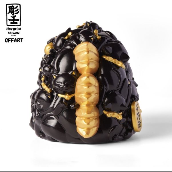 OFFART×彫壬 12cm 百貓紅蓮 Mini迷你招財頭雕 墨金版 