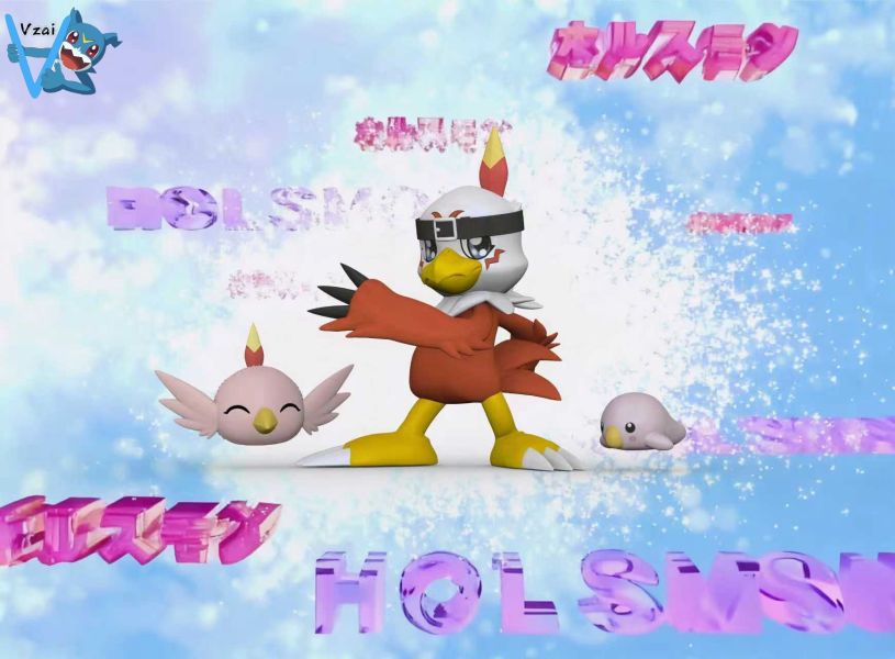 Vzai工作室 數碼02共鳴系列 成長幼年進化鏈組合（麻鷹獸+珀羅獸+普路路獸） 
