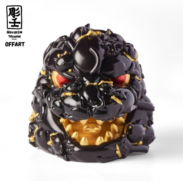 OFFART×彫壬 12cm 百貓紅蓮 Mini迷你招財頭雕 墨金版 