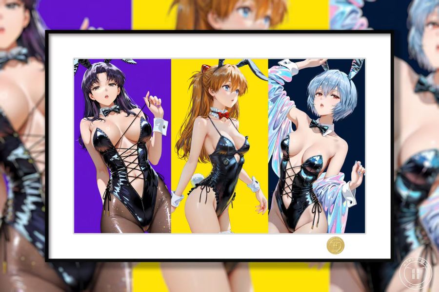 H2工作室 《兔女郎eva》新世紀福音戰士明日香綾波麗葛城美里裝飾畫 