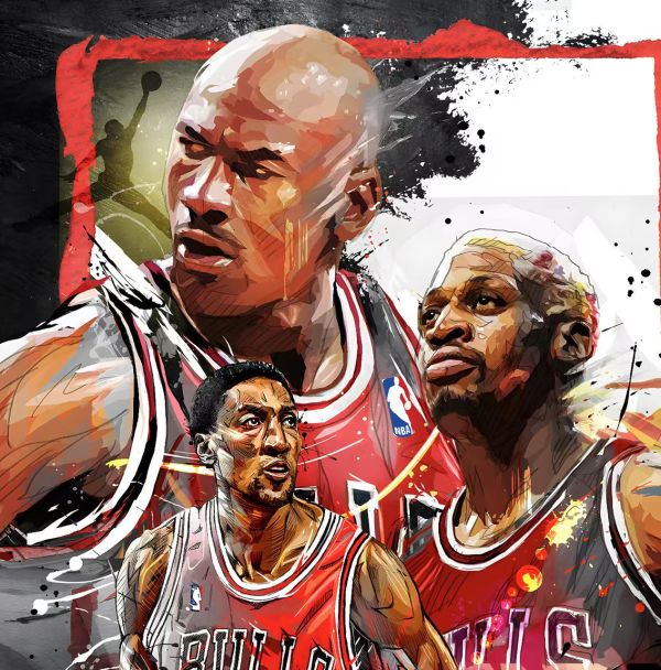 H2工作室 《OG–公牛三巨頭》喬丹皮蓬羅德曼NBA公牛隊裝飾畫 