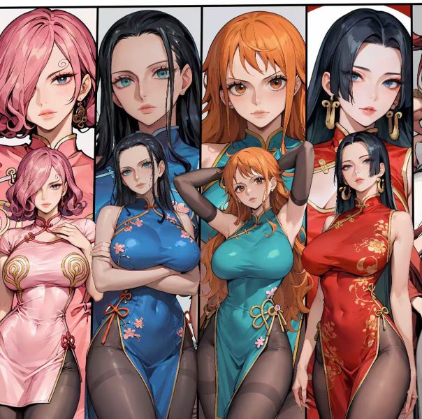 H2工作室 海賊王《旗袍女團》女帝娜美羅賓大和烏塔裝飾畫 