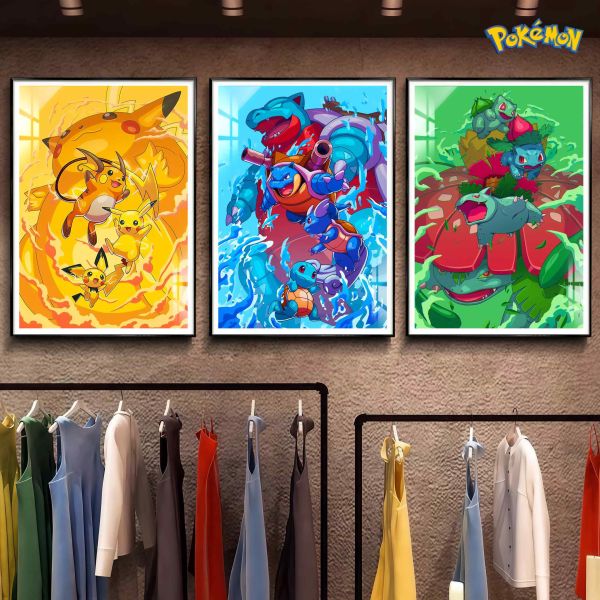 阿喵畫社 寶可夢三家進化組三聯組合 裝飾畫 