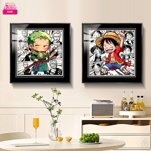 阿喵畫社 魯夫索隆雙宮格牆面高清組合裝飾畫 