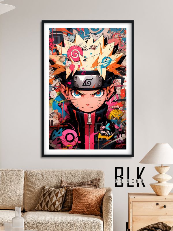 巴洛克《塗鴉鳴人》火影忍者九尾人仙人模式裝飾畫冰箱貼 