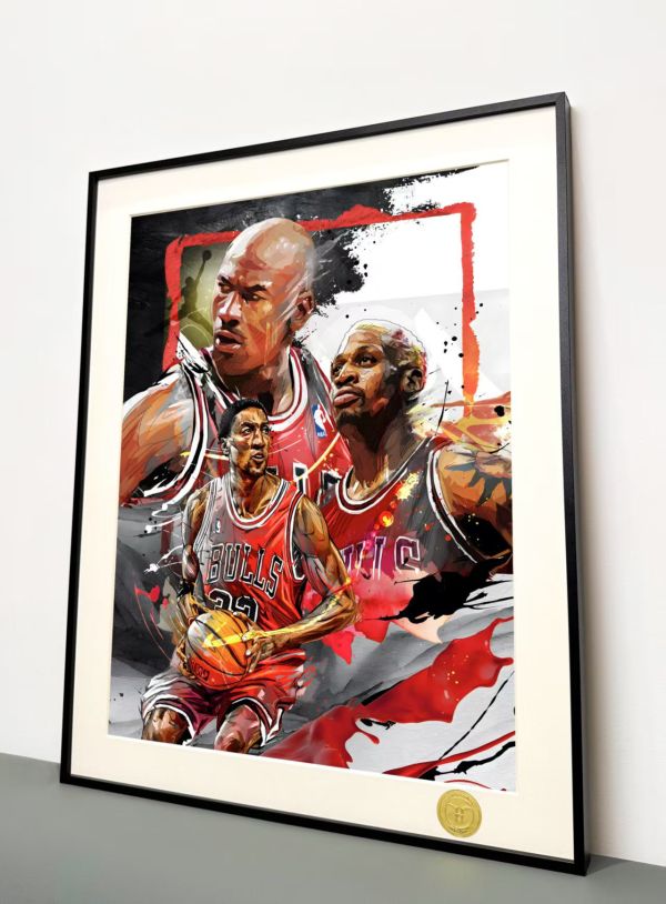 H2工作室 《OG–公牛三巨頭》喬丹皮蓬羅德曼NBA公牛隊裝飾畫 