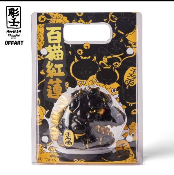 OFFART×彫壬 12cm 百貓紅蓮 Mini迷你招財頭雕 墨金版 